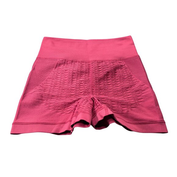 Womens High-Waisted Seamless Pink Workout Shorts - Picture 1 of 7